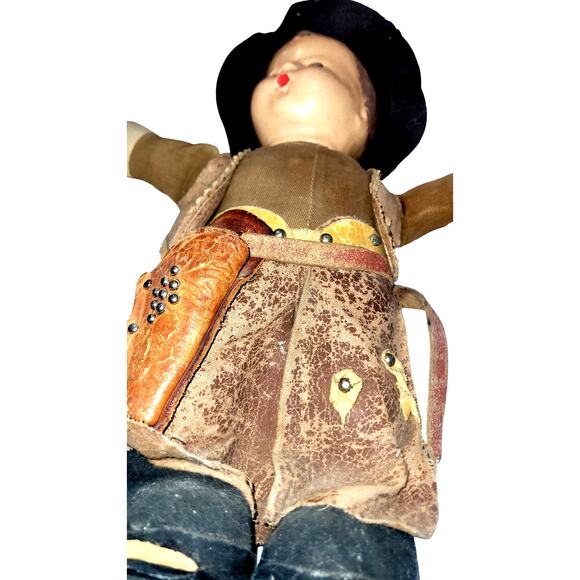13" 1920s Antique Composition Head Sweet Cowboy Toddler Baby Boy - Picture 10 of 12